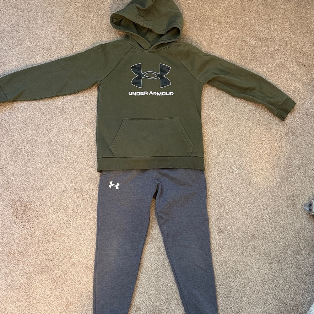 Under Armour Olive Hoodie and Charcoal Pants Set